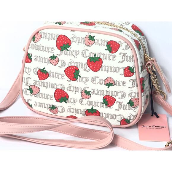 Juicy Couture Freshly Picked Strawberry Pecan White Diamond Crossbody Bag Charm - Picture 1 of 6